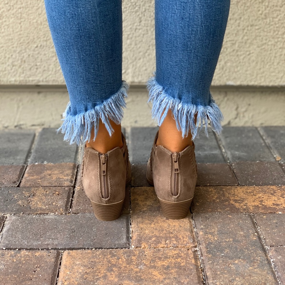 Smoke Taupe Braided Cut Out Detail Ankle Bootie - Picture 6 of 8